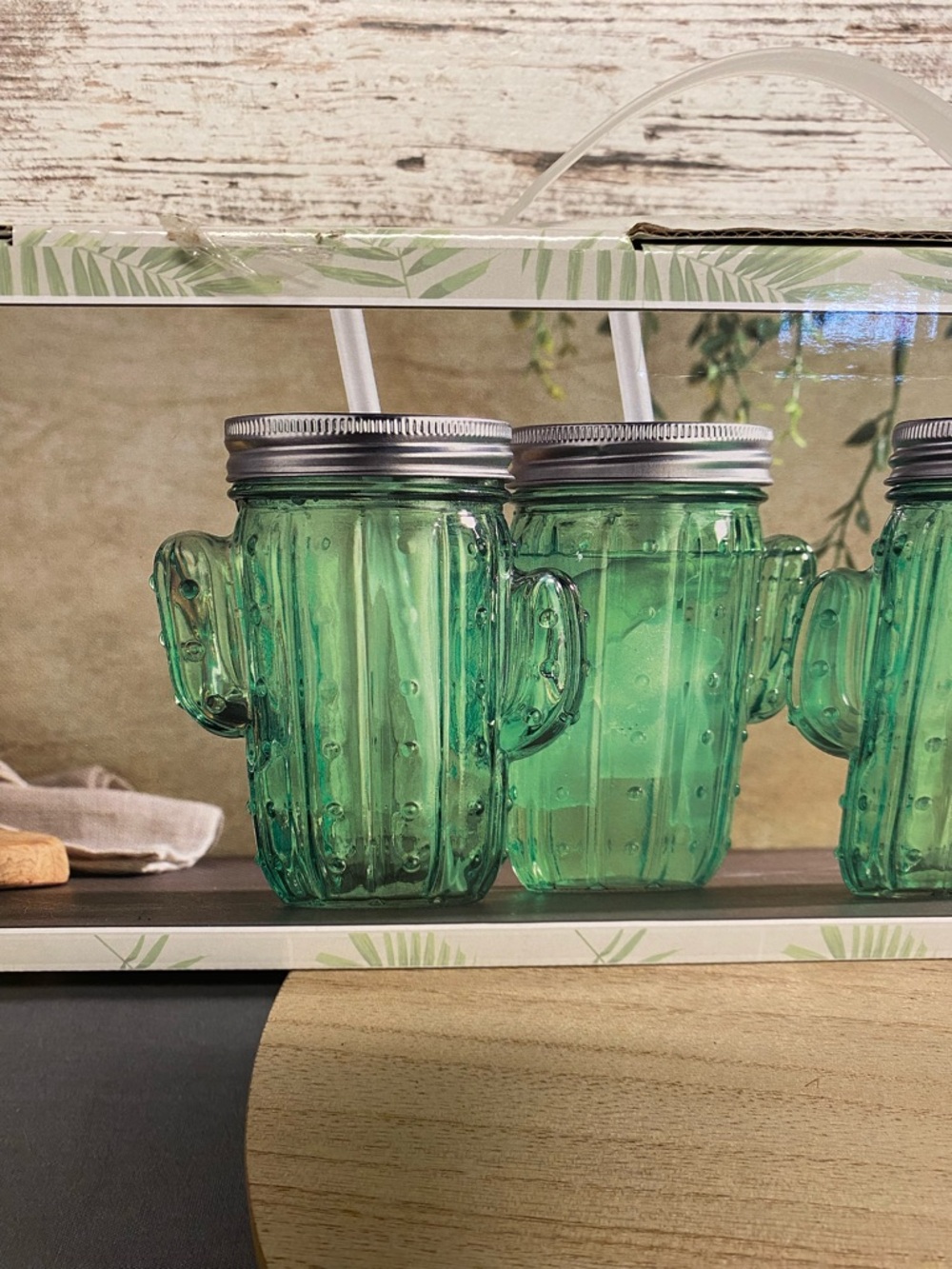 Croton Green Cactus Mason Jar Glasses - Set of 4 - Picture 8 of 8